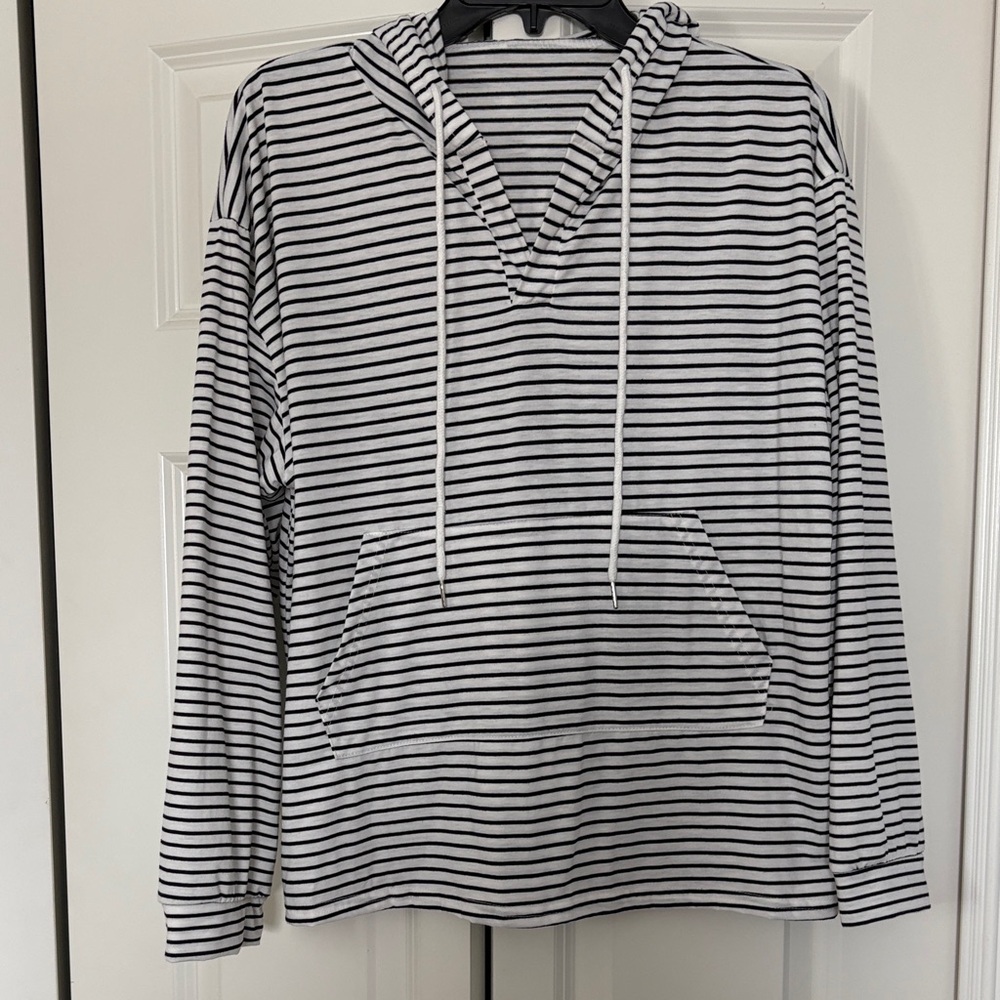 SHEIN Black and White Striped Hoodie